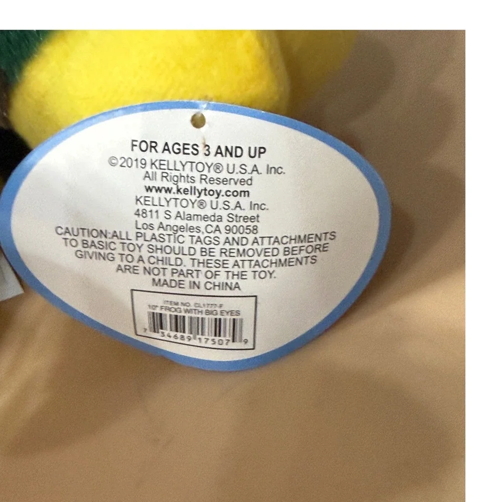 Kellytoy 10 Inch Frog with Big Eyes Green Camouflage Yellow Plush Stuffed Animal